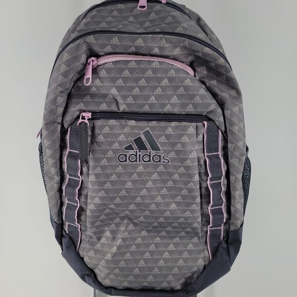 Adidas Youth Backpack Gray Pink School Laptop Travel Book Bag - Picture 2 of 13